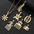 LCS016 Fashion Latest Stainless Steel Geometrical Adinkra Symbol Charm Necklace Gold Plated African Sign Necklace Jewelry