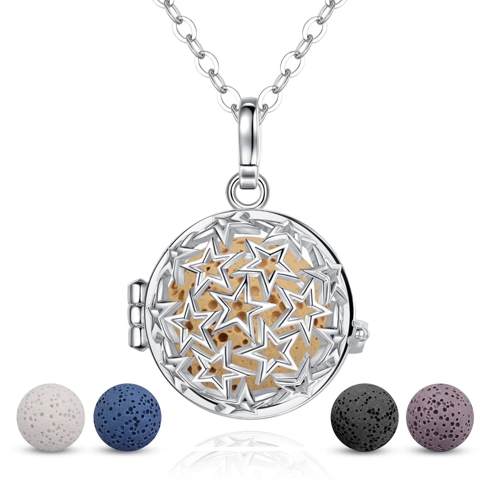 Star Anxiety Lava Rock Stones Essential Oil Diffuser Jewelry Locket Pendant Necklace