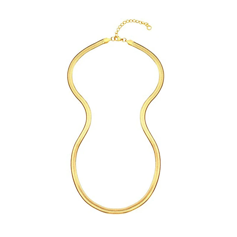 18k Gold Plated Flat Snake Chain Herringbone Choker Necklace for Women