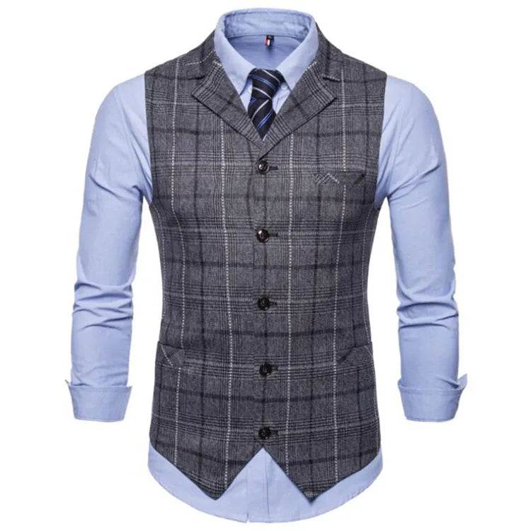 New Mens Vest Casual Business Men Suit Vests Male Lattice Waistcoat Fashion Mens Sleeveless Suit Vest Smart Casual Top