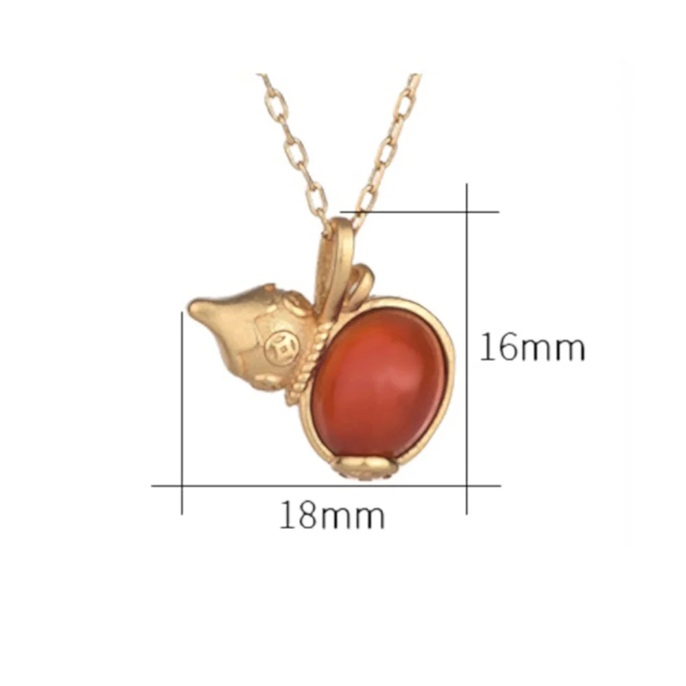 Wholesale Antique Charm Copper Gourd Pendant Inlaid with Artificial Red Carnelian Necklace for Women China Manufacturer Supplier