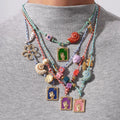 Vintage Colorful Rope Shell Evil Eye Necklace Boho Style Hamsa Hand Beaded Tarot Necklace for Women