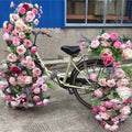 E654 Mariage Hochzeit Dekoration Fleuriste Bicycle Wedding Decor Flower Row Runner Garden Stand Artificial Silk Rose Bike Flower
