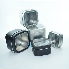 Custom Tinplate Personal Care Storage Jars Silver/Gold Finish PVC Clear Window Caps Custom Logo Skincare Tea 75x75x50mm Hot