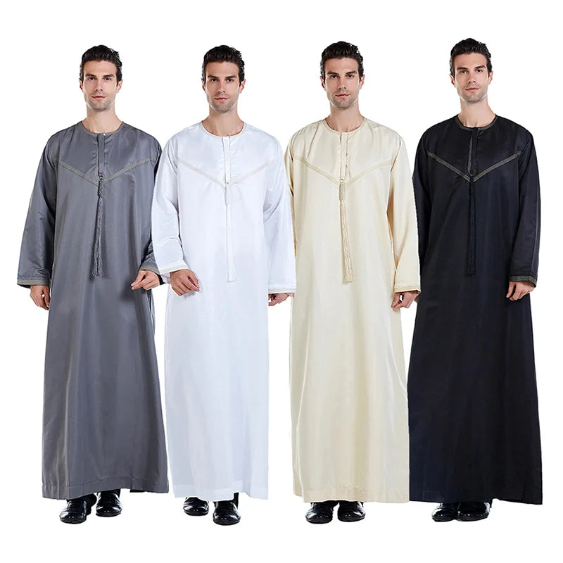 Ready to Ship Solid Color Arabic Thobe Men's Robes Kaftan for Middle East Polyester Jubba Thobe for Men