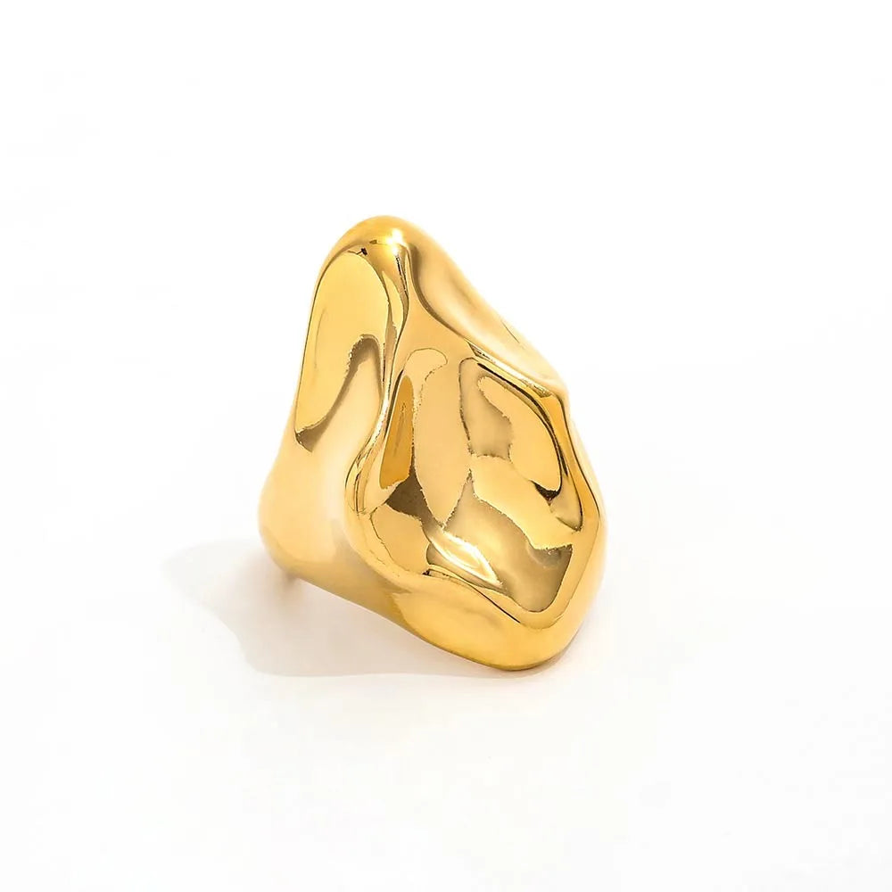 Joolim Jewelry Wholesale 18K Gold Plated Irregular Wrinkle Stainless Steel Open Ring for Women Band Rings