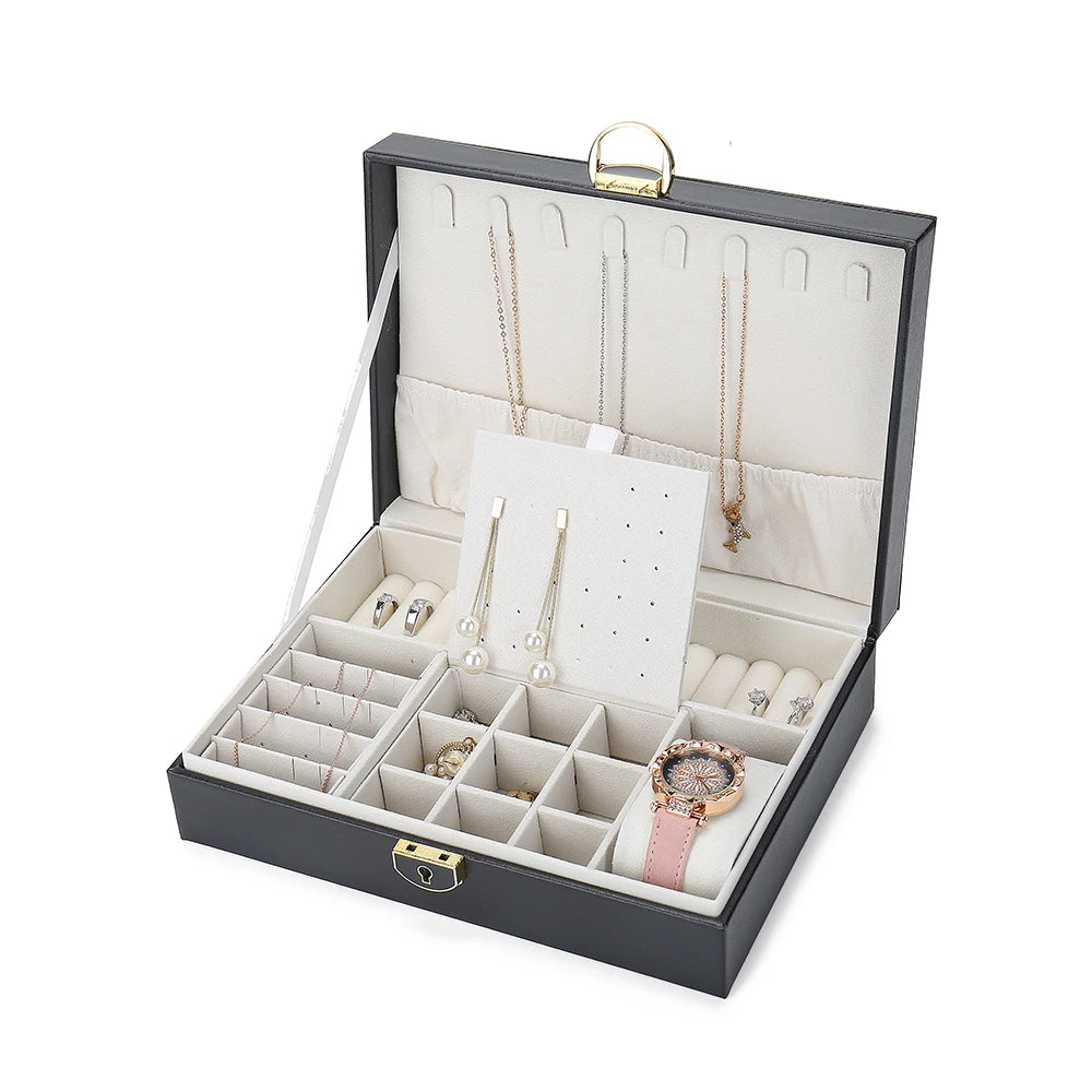 Wholesale Multi-layer Leather Drawer Box Jewelry Accessories Organizer Velvet Storage Case for Travel Gift With Locks