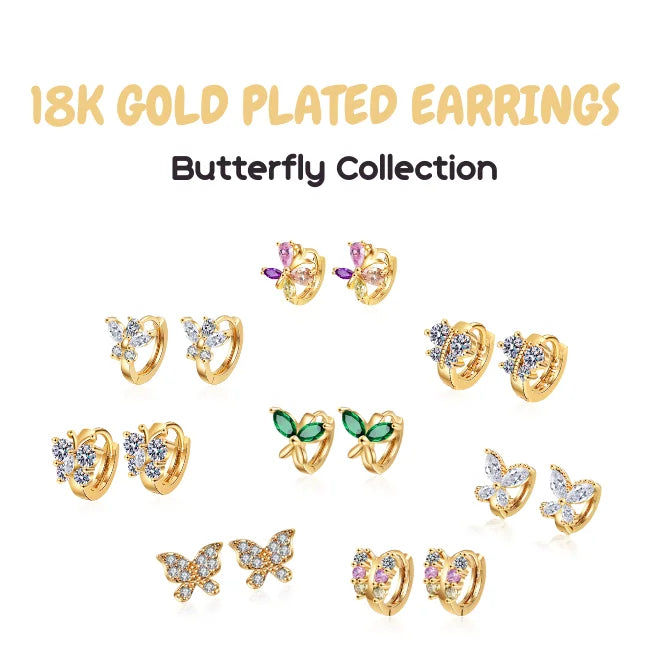 Jewelry Earrings Cute Cubic Zirconia 18k Gold Plated Butterfly Shape Earrings Stud Huggie Hoops Women Earrings