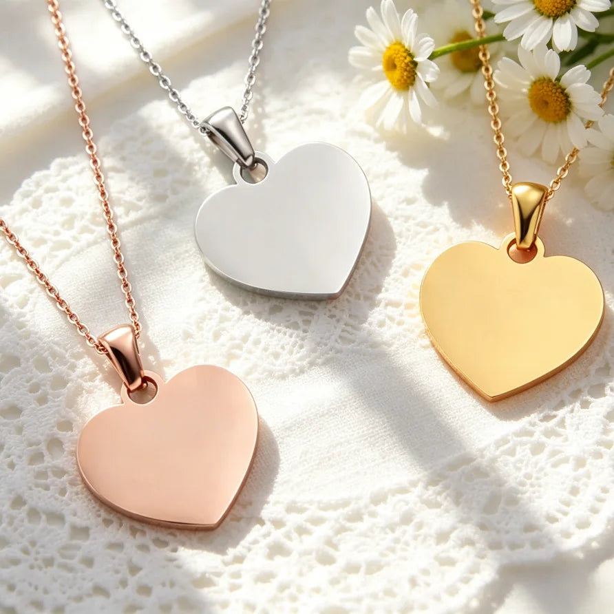 Personalized Necklace Smooth Heart Pendant Necklace Stainless Steel Jewelry Custom Logo Name Letter Necklace Wholesale