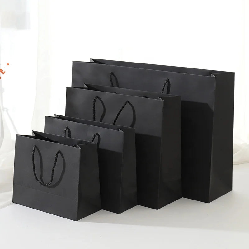 Luxury  Black Biodegradable Kraft Paper Bag with Handle Printed Logo Shopping Bag