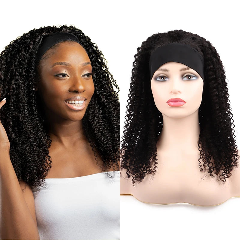 Afro Black Women Headband Natural Cambodian Raw Kinky Curly Human Hair Head Band Wigs
