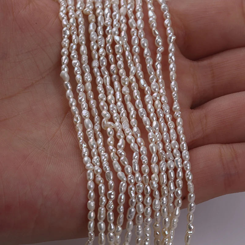 2-2.5mm Tiny Size Natural Freshwater Pearl White Rice Shape Grade a CAL Certified Jewelry Making DIY Bracelet Necklace