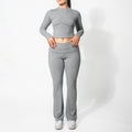 Custom Fitness Yoga Wear Workout Clothing Grey Fitted Lounge Flare Leggings Women Sets