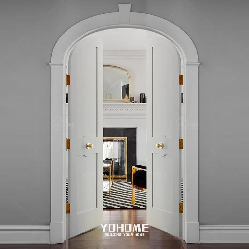 American Luxury Bedroom Round Top Door White Paint Double Arched Room Door Double Round Top Prehung Interior Doors