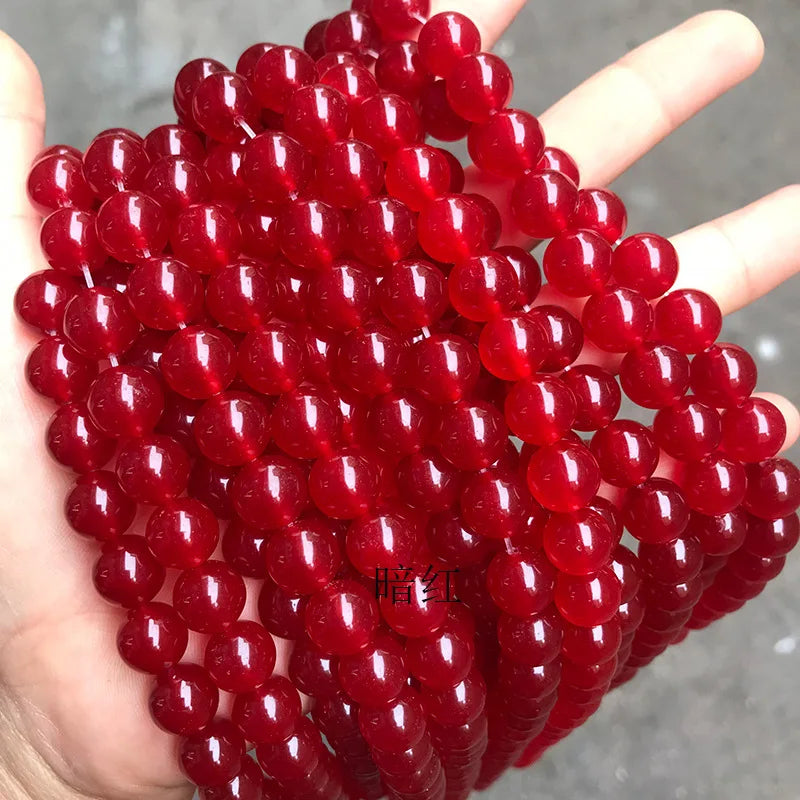 Scarlet Color Chalcedony Loose Beads Chalcedony Semi-finished Round Beads DIY Jewelry Accessories Wholesale