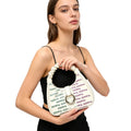 Cream Ruched Handle Hobo Bag Printed Pattern Metal Ring Adjustable Strap Women Shoulder Crossbody Bag for Daily Stylish Bags
