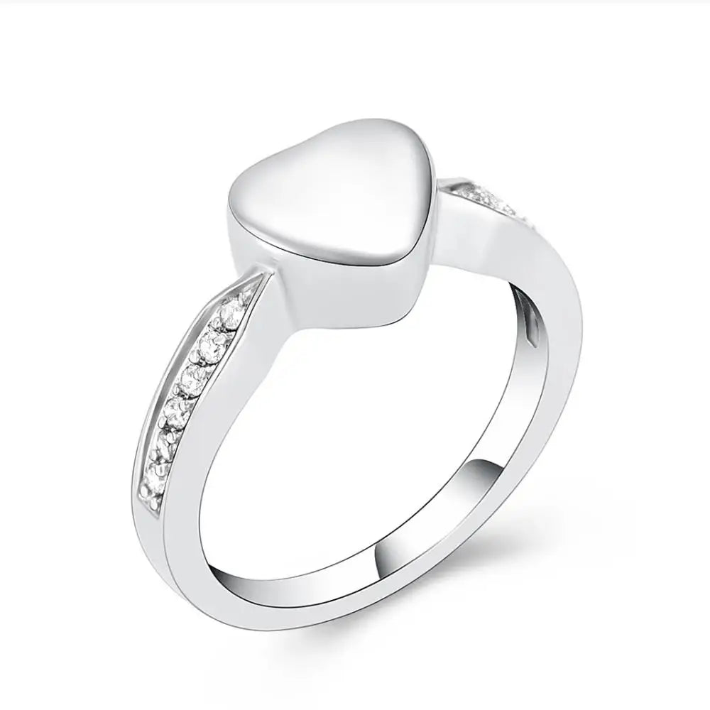 Fashion CNC Zircon Inlay Heart Stainless Steel Jewelry Ring Urn Memorial Keepsake Holder Ring Cremation Ash Urn Coffin love Gift