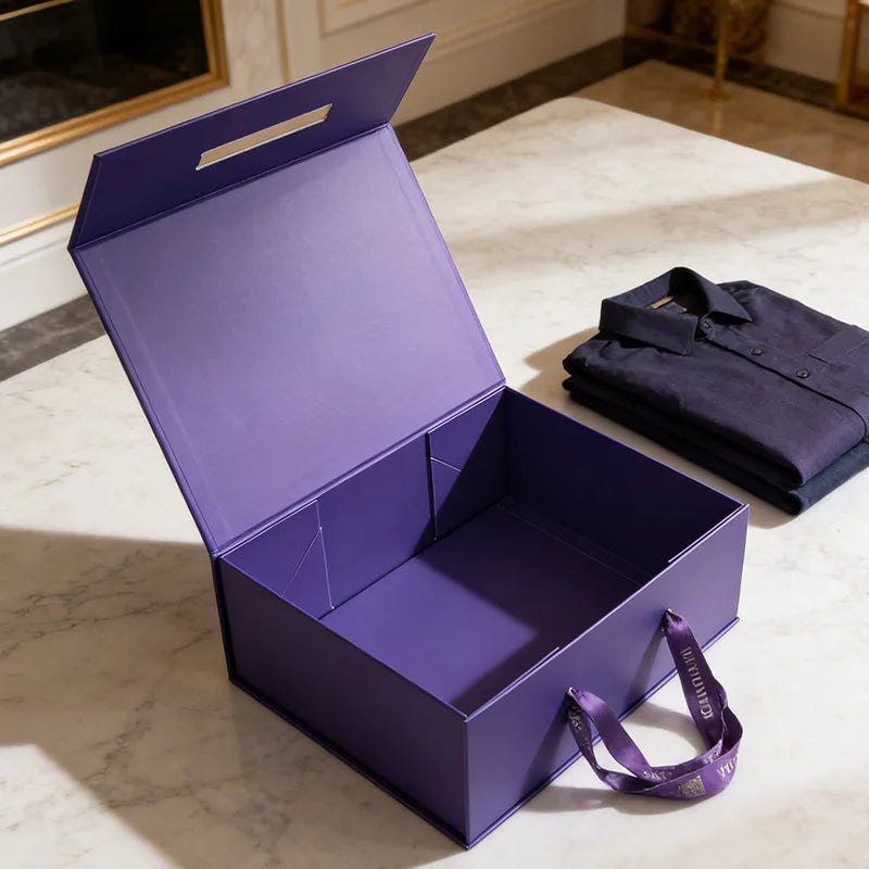 Custom logo Design Luxury Purple Large Rigid Cardboard Gift Shoes Clothing Wedding Dress Packaging Magnetic Folding Paper Boxes