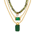 Minimalist Green Beads Square Pendant Choker Necklace Emerald Zircon Necklace Stainless Steel Necklace for Women