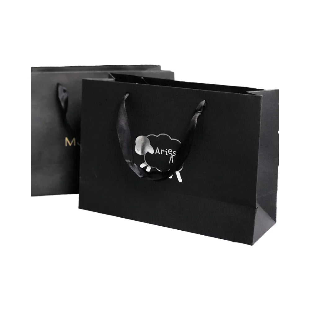 Silver Foil Stamped Paper Bag with Printed Logo Design Custom Gift Packaging for Cosmetics and Shampoo Shopping Bag