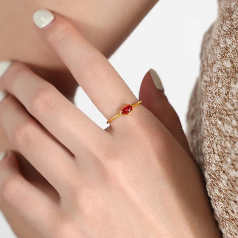 Hot Style Multi Color Gold Ring Colored Gemstone Jewelry Couple Rings Fashion Geometric One Diamond Ring Jewelry