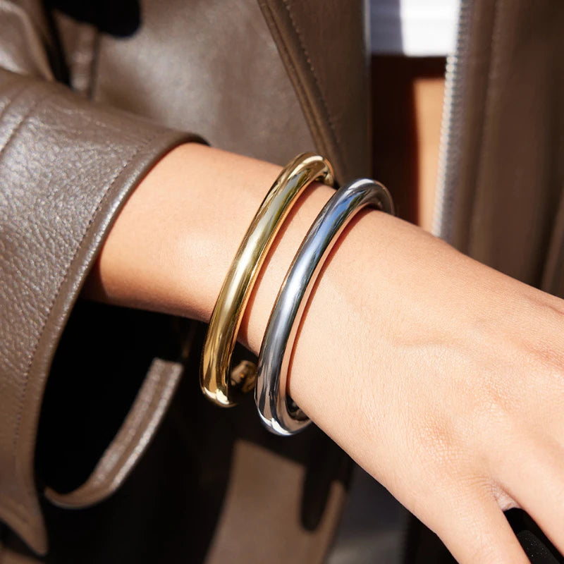 High Quality Wholesale Custom Women Jewelry PVD 18K Gold Plated Stainless Steel Metal Tube Bangle Bracelets