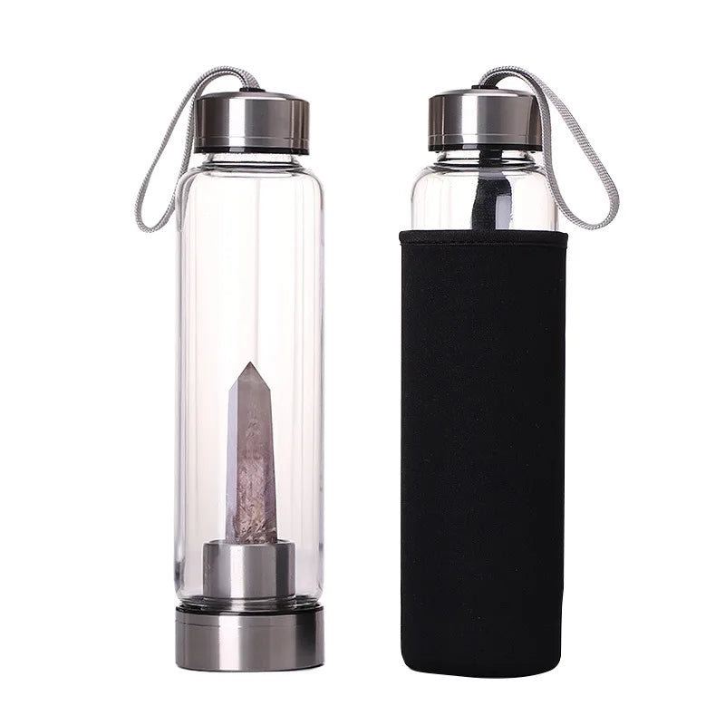 Custom Logo Natural Healing Obelisk Wand Elixir Quartz Bpa Free Glass Crystal Infused Water Bottle