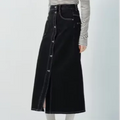 VEGA CHANG Women's Retro High Waist Denim Skirt Pocket Daily Casual Women's Long Black Skirt MegaBDM