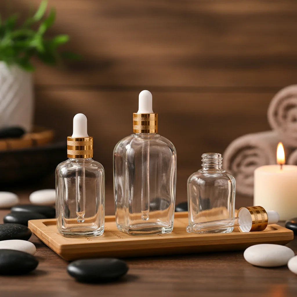 Luxury Cosmetic Packaging 10ml 20ml 30ml Transparent Glass Essential Oil Bottle 50ml 100ml Glass Serum Bottle