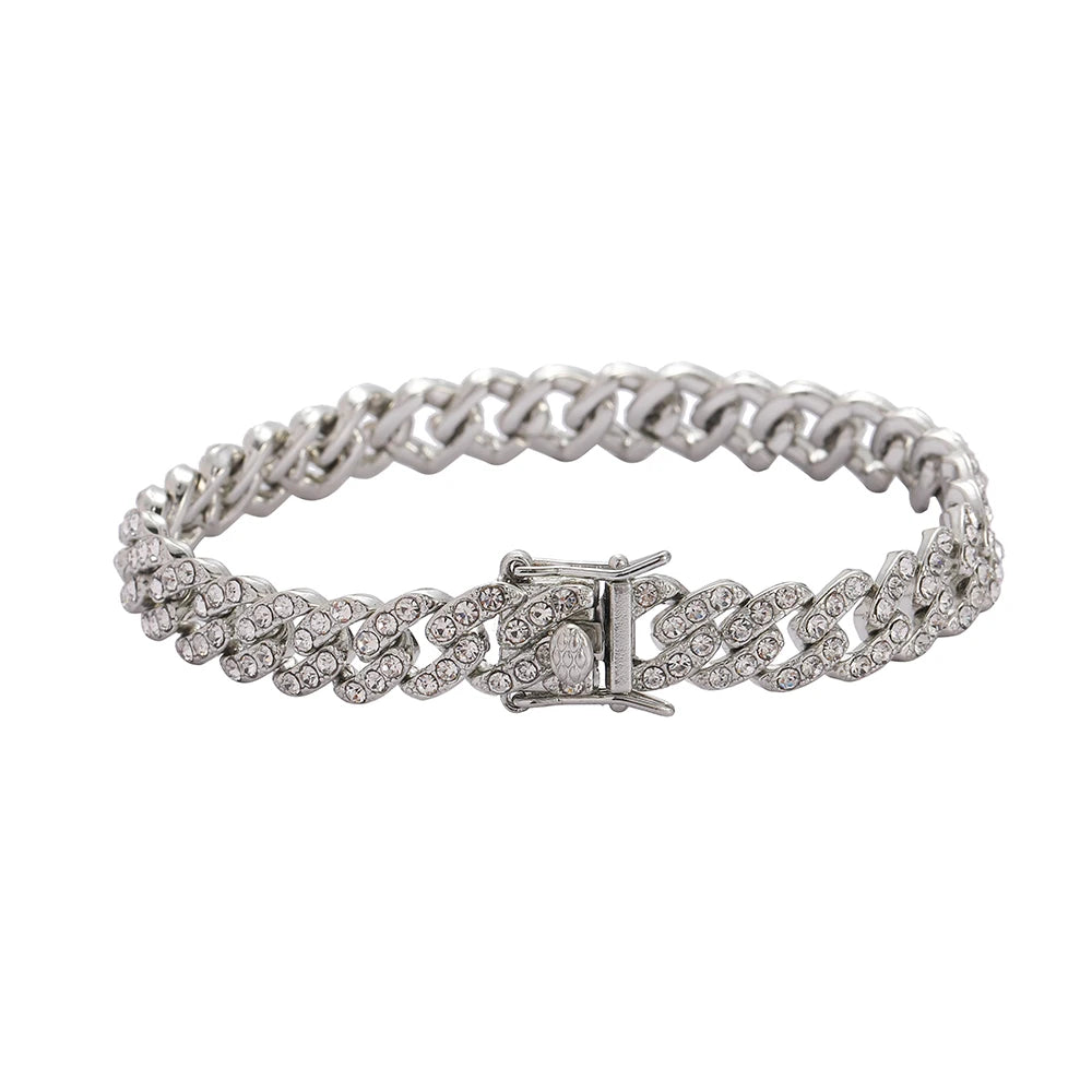AB024 Alloy 9MM Crystal Cuban Link Bracelet for Men Women Bracelet for Gift
