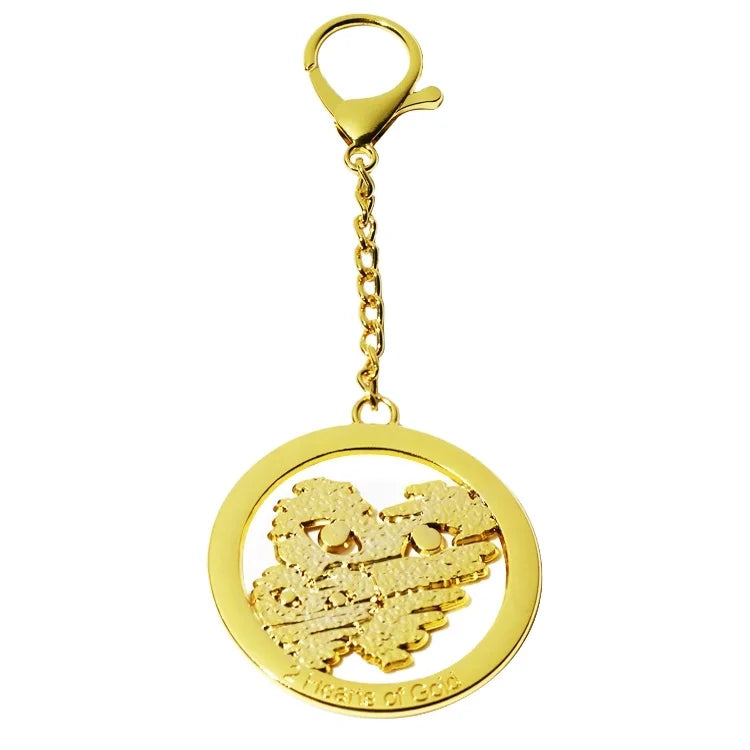 Round Shape Custom Gold logo Keyring Tags Handbag Metal hang Charms Hollowing Priavte Chain Label