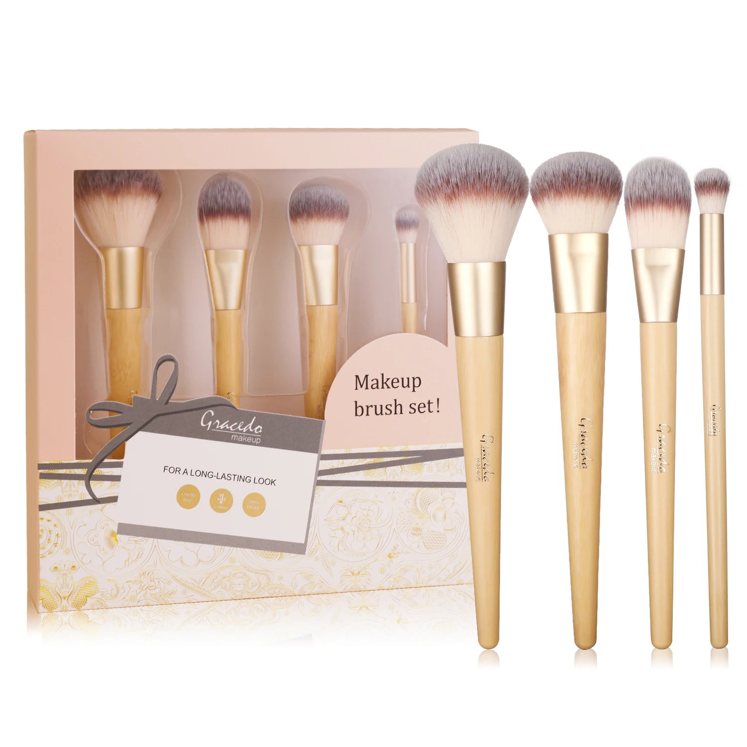 Wholesale 4pcs Synthetic Makeup Brush Set for Foundation Concealer & Face Wood Handle Customizable Design Gift Paper Box