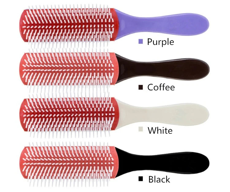 Hot Sell Personalized ABS Handle Nylon Bristles Ionic Paddle Massage Compact Detangling 9-Row Denman Hair Brush