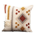 100% Cotton Handmade Fringe-Embroidered Cushion Bohemian-Style Geometric Sofa Pillow for Home Living Rooms & Guesthouses