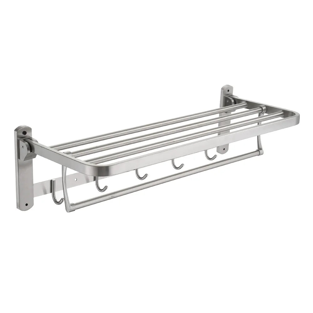 Modern Foldable Double Towel Rack Set 304 Stainless Steel Brushed Nickel Finish Hotel Use Bathroom Accessories