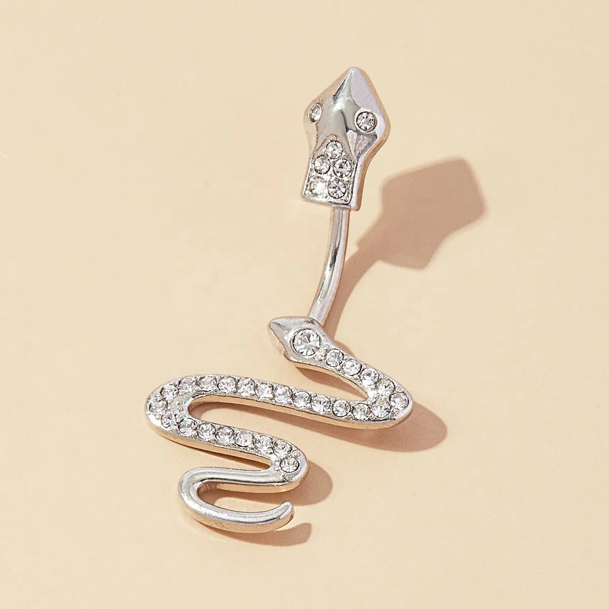Long Snake 3 Colors Small Rose Gold Plated Rhinestone Decorated Stainless Steel Trendy Body Jewelry Navel Piercing Belly Ring