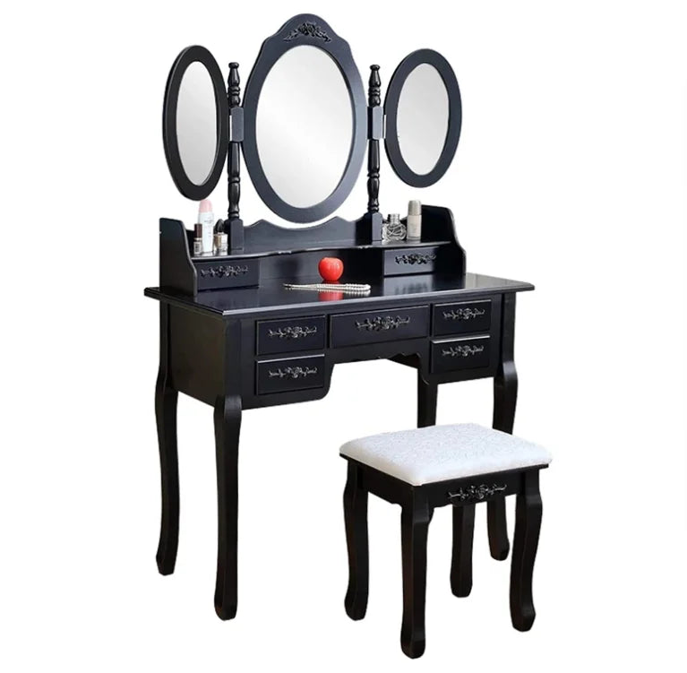 Dressing Table Foldable 3 Mirrors With 7 Drawers Dressing Table Simplistic Queen and Dressing