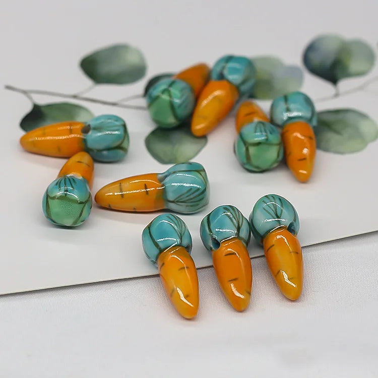 Cute 26.5*11.5mm Colorful Ceramic Clay Beaded Handmade Vegetables Yellow Carrots Bead Charm for DIY Jewelry Bracelet Accessories