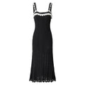 2025 Summer Knit Dresses Newest Women Hollow Out Knitted Designed Slim Fitted and Flare Women Slip Midi Dress Black