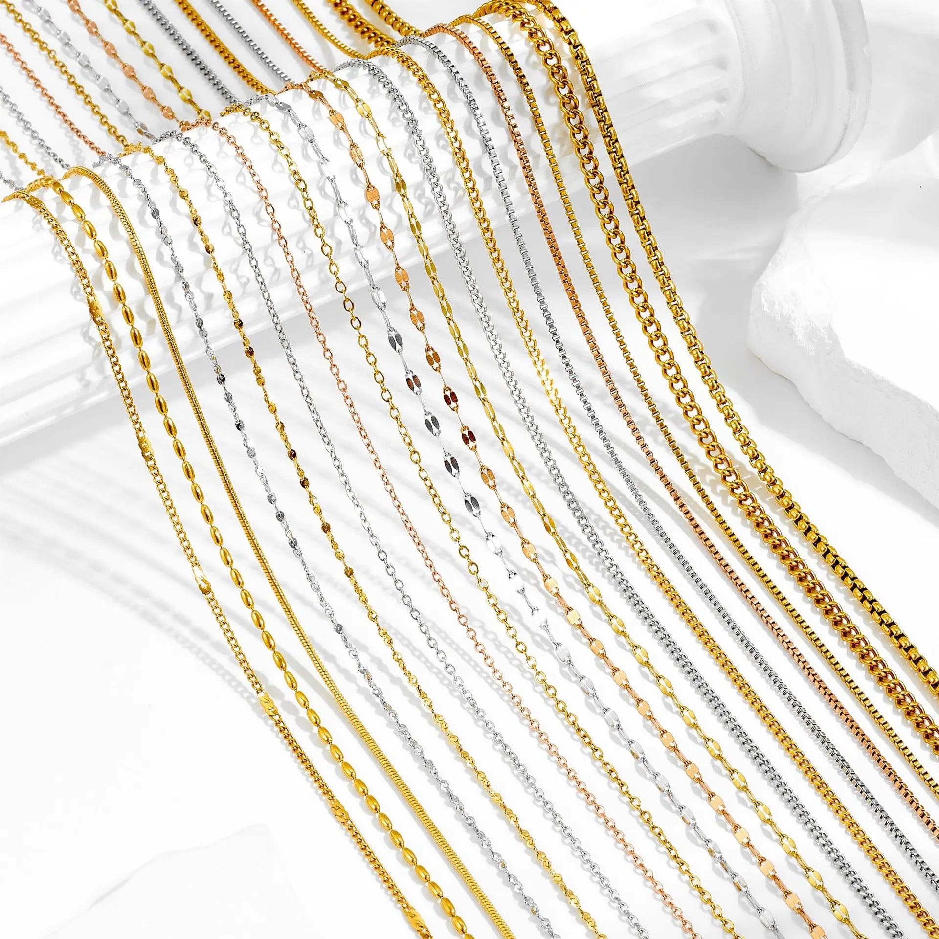 Waterproof PVD 18K Gold Plated Stainless Steel Cross Snake Bone Twist Box Chains Choker Chain Necklaces for Jewelry Making