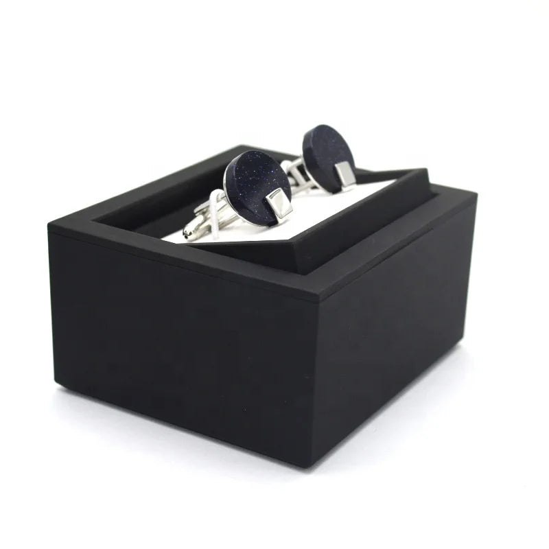 Wholesale Fancy Black Square Plastic Rotated Cuff Link Box with Custom Logo and Printed Design for Jewelry Storage