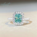 Silver 925 Original 2 Carat Diamond Test Past Brilliant Radiant Cut Mint Green Moissanite Ring for Women Real Gemstone Jewelry