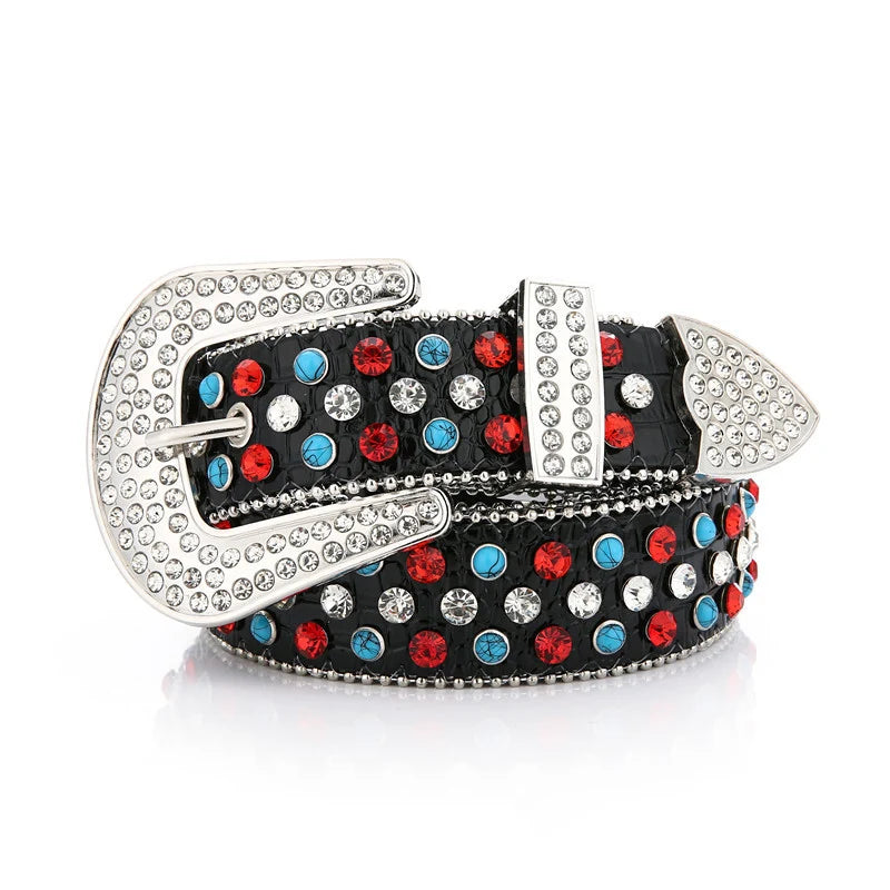 RTS Luxury Women's Belts Wholesale Custom Cowgirl Rhinestone Genuine Leather Alloy Ethnic Style 3.3cm Width 105-125cm Length