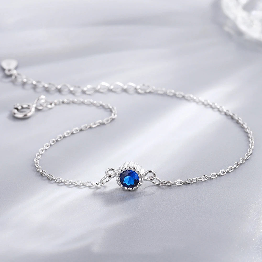 Fine Jewelry 925 Sterling Silver Blue CZ Diamond Bracelet Korean Personality Simple Thin Chain Bracelet for Women