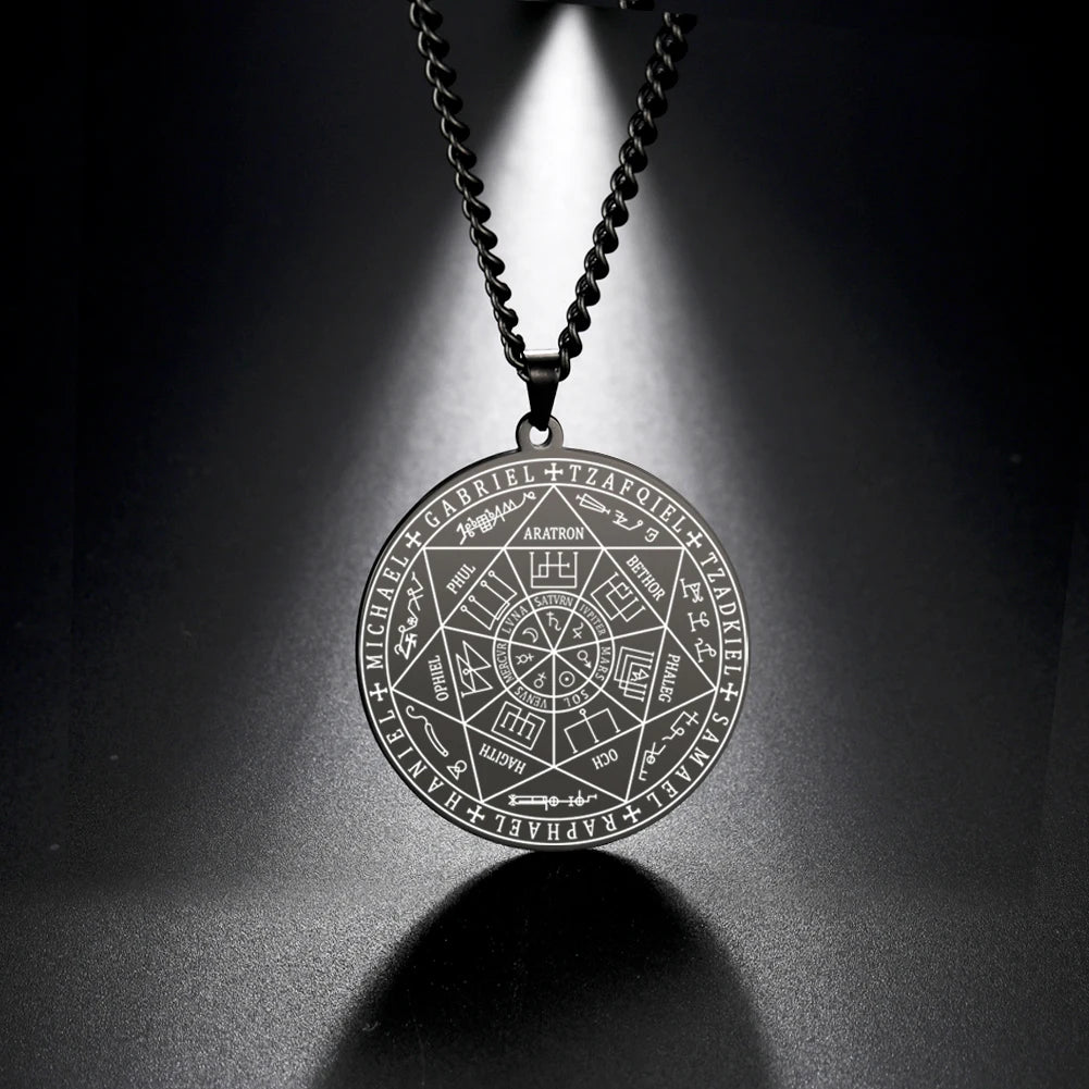 Wicca 7 Archangels Sigil Charm Necklaces Men Women Witchcra Pentagram Pendant Supernatural Magic Amulet Protection Talisman