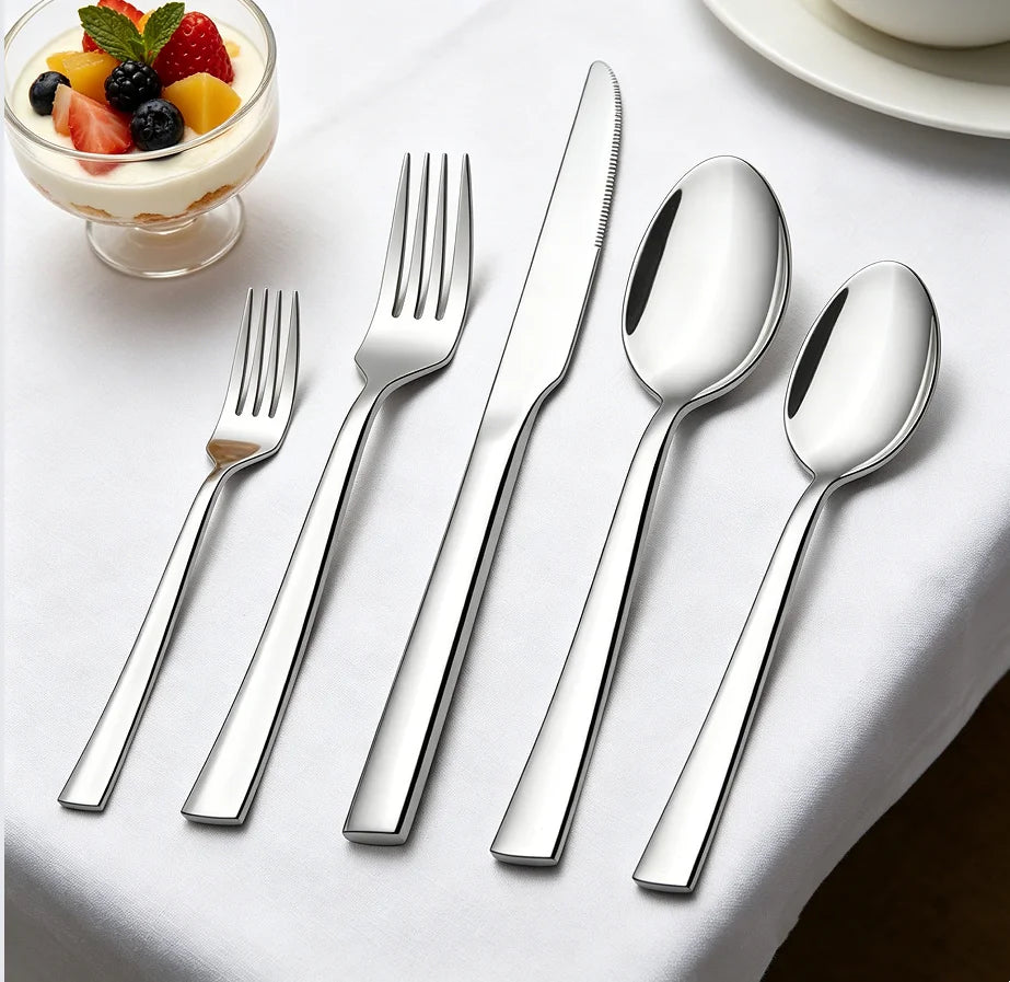 Factory Direct 304 Stainless Steel Mirror Polished Modern Flatware Set Luxury Square Handle Cutlery for Hotel Restaurant