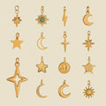 Fine Stainless Steel Gold Plated Moon Star Diamond DIY Charms Pendant for Necklace Bracelet for Jewelry Making