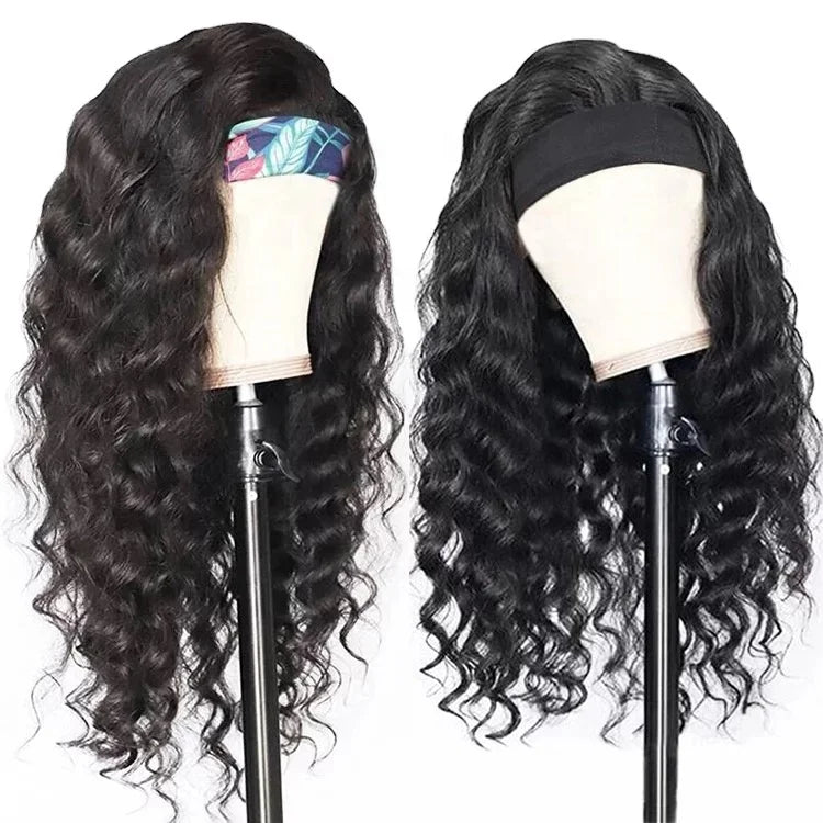 Easy to Wear Transparent Lace None Lace Glueless Elastic Band Peruvian Raw Human Hair Kinky Curly Headband Wig with High Density