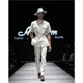 Safari Design Men Tuxedos Jacket Short Sleeves Stand Collar Fashion Linen Blazer 2 Pieces (Jacket+Pant) Groom Prom Party Suits