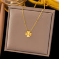 New 18k Gold Plated Non Tarnish Stainless Steel Four Leaf Clover Necklace and Earrings Jewelry Set for Women
